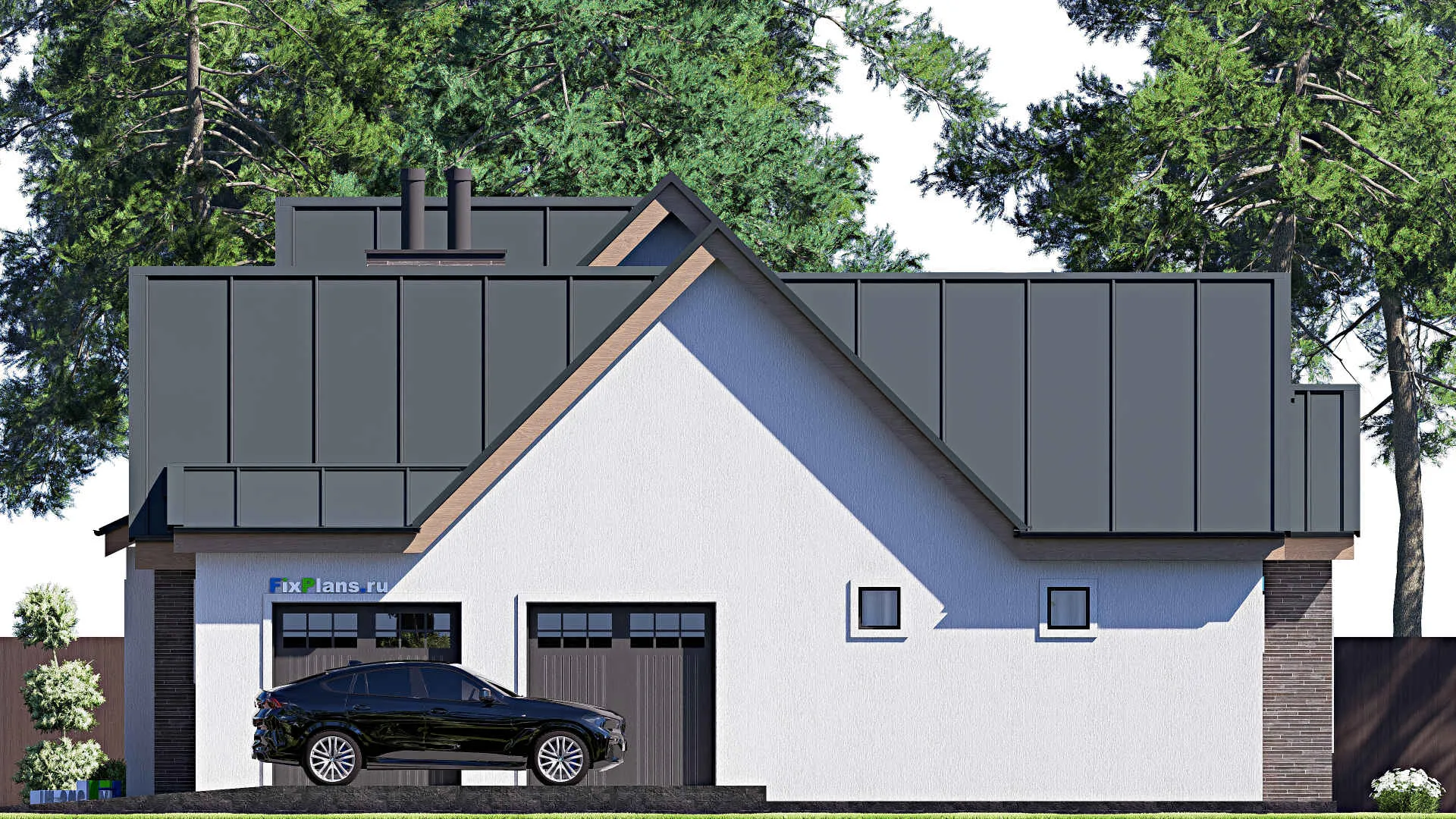 F-20672 - Проект одноэтажного дома 16 на 27, площадью 270 м² с террасой, гаражом на 2 машины и 3 спальнями