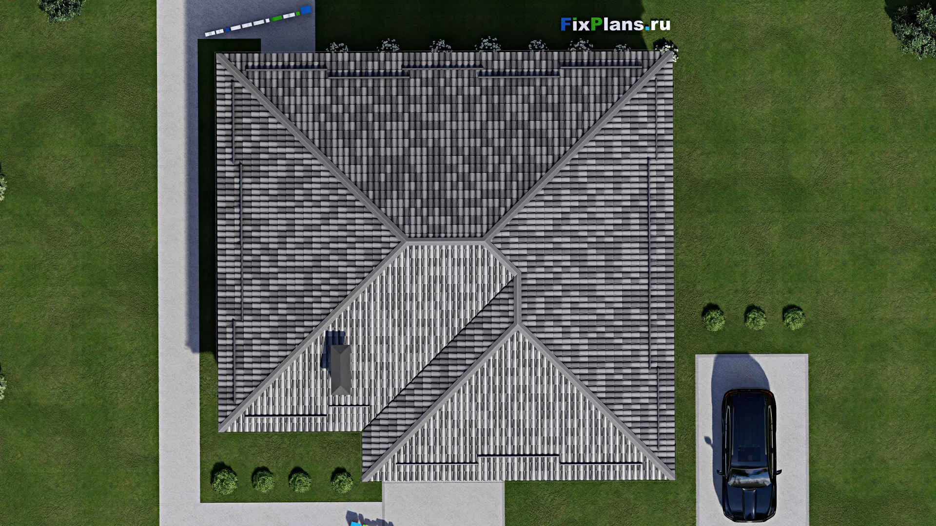F-9647 - Проект одноэтажного дома 15 на 16, площадью 170 м² с террасой и 3 спальнями