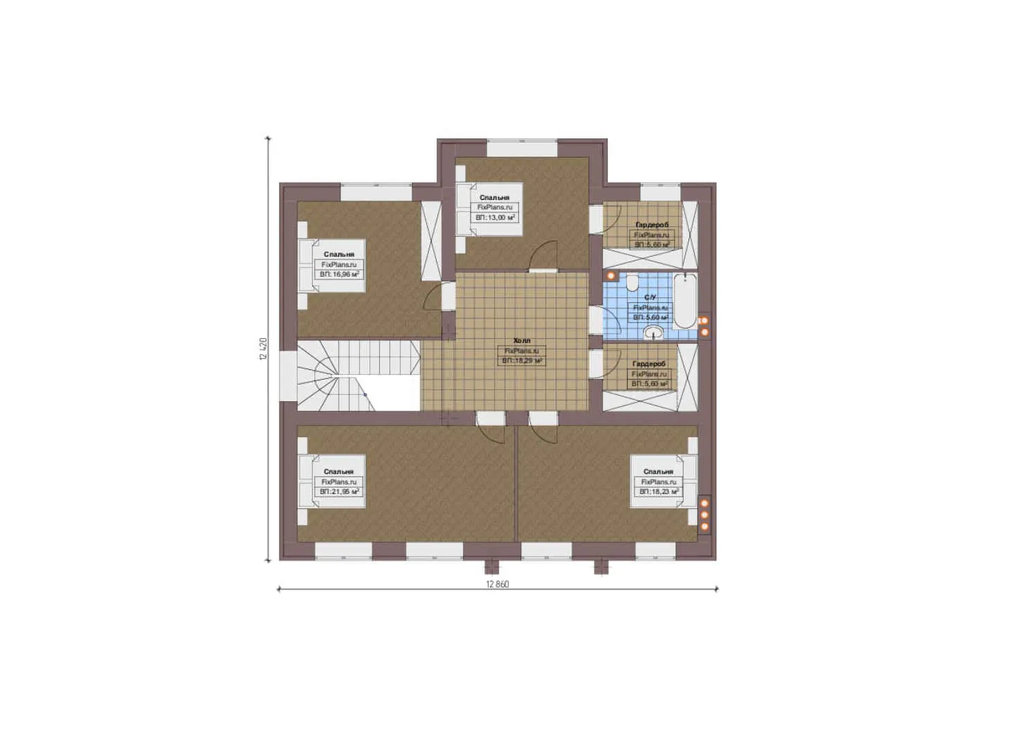 F-19178 - Планы двухэтажного дома 18 на 21, площадью 320 м² с гаражом на 2 машины и 4 спальнями