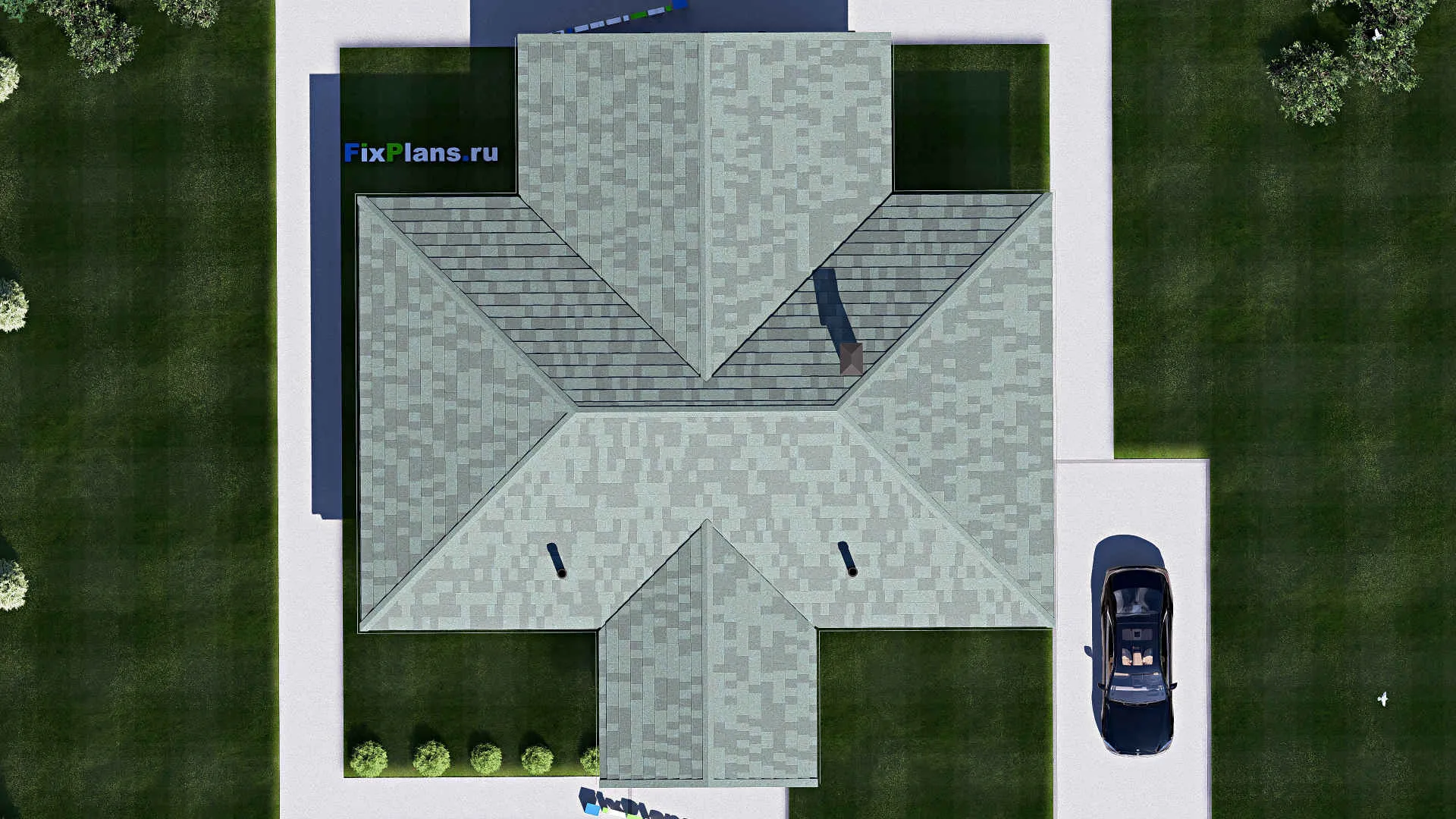 F-20888 - Проект одноэтажного дома 17 на 19, площадью 180 м² с террасой, баней и 3 спальнями