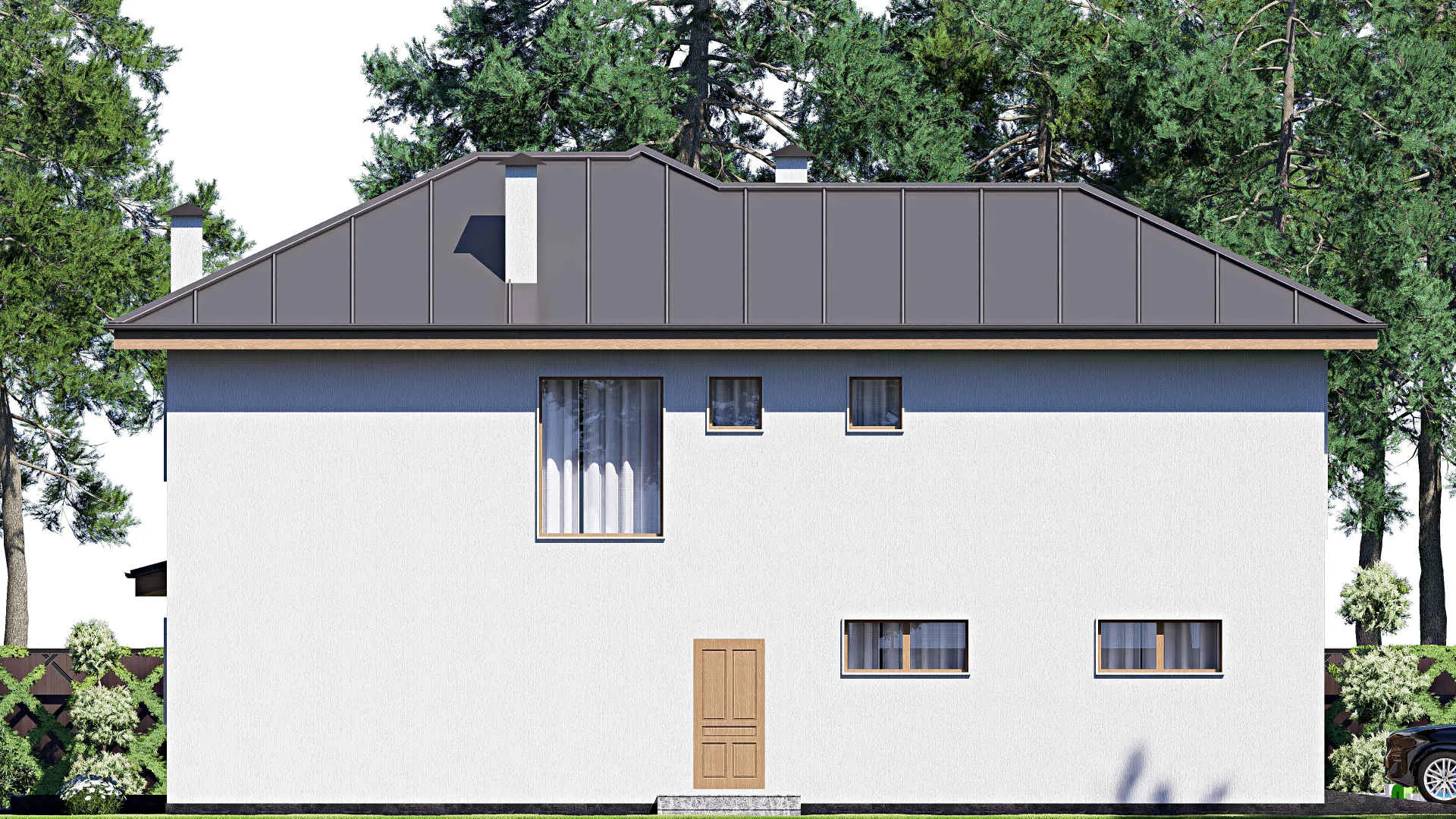 F-17846 - Проект двухэтажного дома 14 на 19, площадью 310 м² с террасой, балконом, гаражом на 2 машины и 4 спальнями