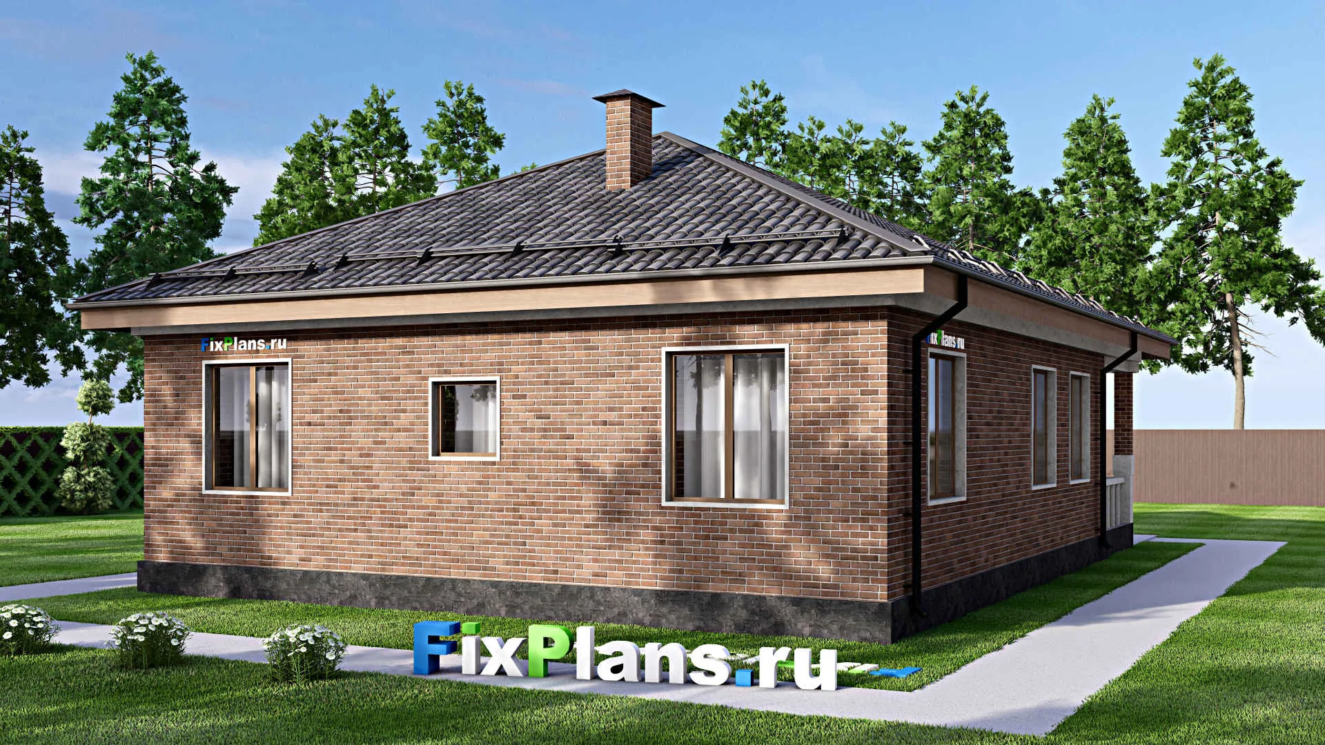 F-13841 - Проект одноэтажного дома 12 на 16, площадью 140 м² с террасой и 3 спальнями