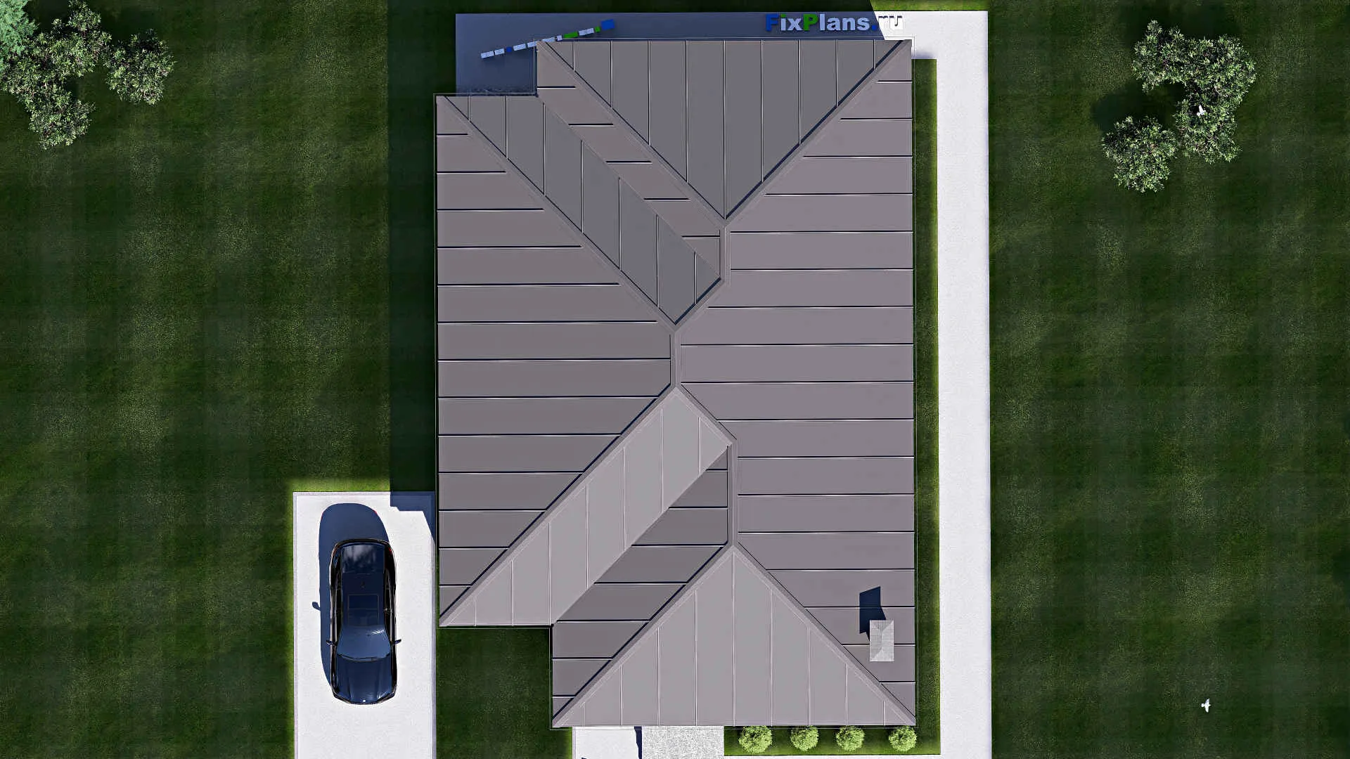 F-19034 - Проект одноэтажного дома 13 на 19, площадью 190 м² с террасой и 4 спальнями