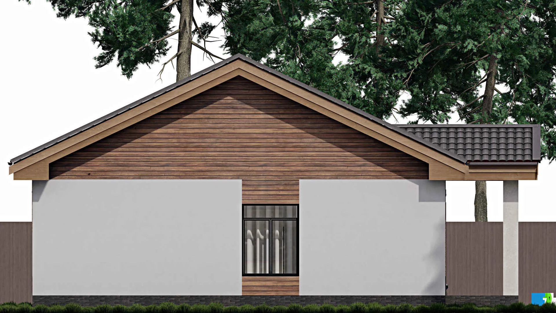 F-0998i - Проект одноэтажного дома 12 на 17, площадью 140 м² с гаражом на 1 машину и 3 спальнями