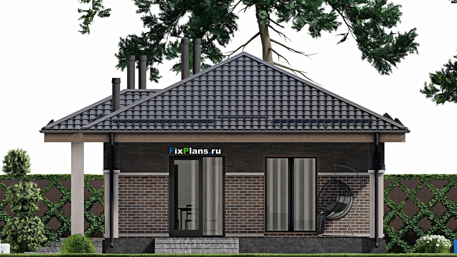 F-6875 - Проект одноэтажного дома 9 на 19, площадью 150 м² с террасой и 3 спальнями