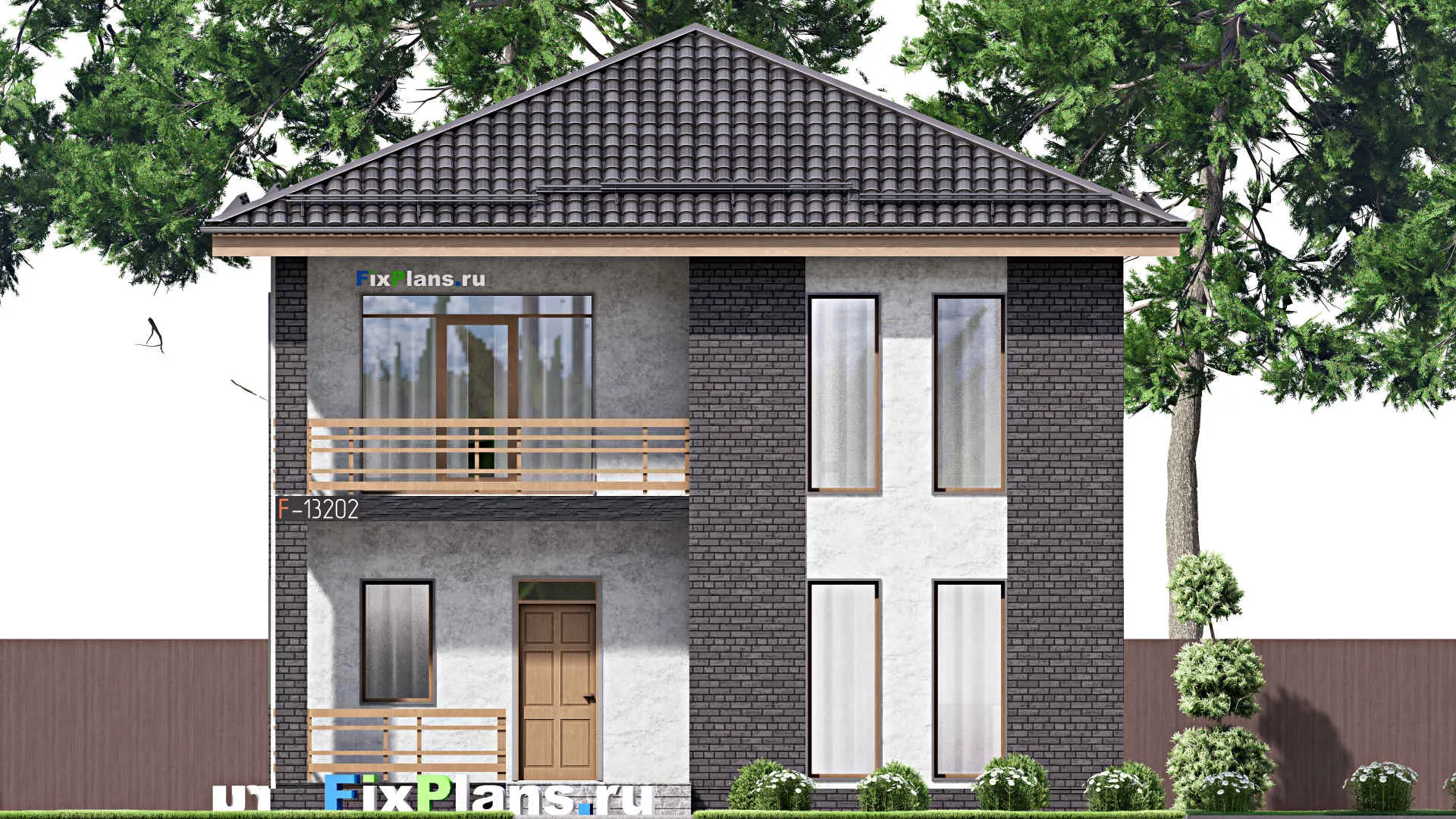 F-13202 - Проект двухэтажного дома 11 на 11, площадью 160 м² с балконом и 3 спальнями