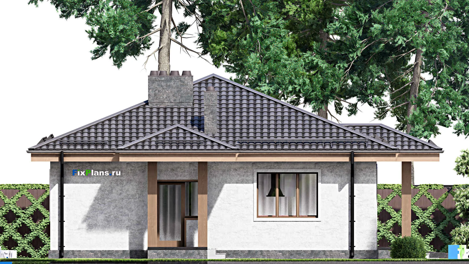 F-13661 - Проект одноэтажного дома 12 на 24, площадью 190 м² с гаражом на 2 машины и 3 спальнями