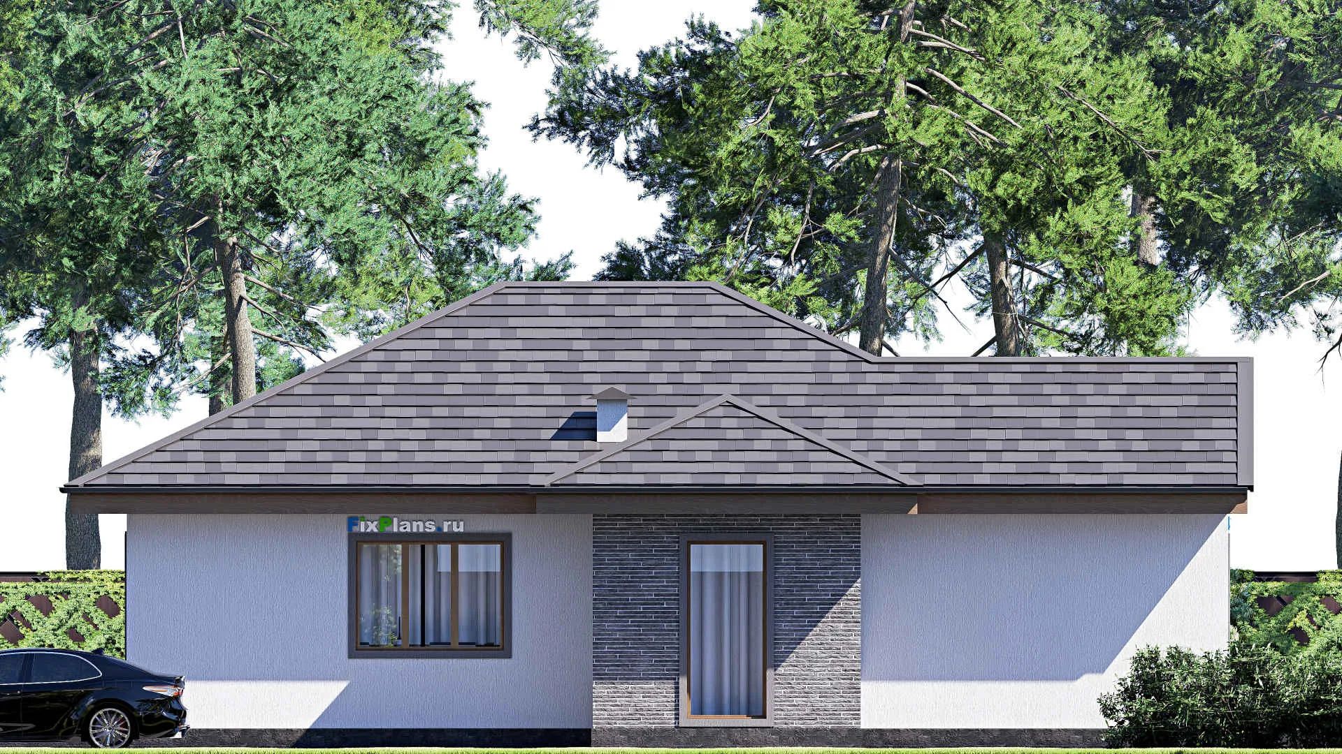 F-20060 - Проект одноэтажного дома 16 на 19, площадью 220 м² с террасой и 3 спальнями