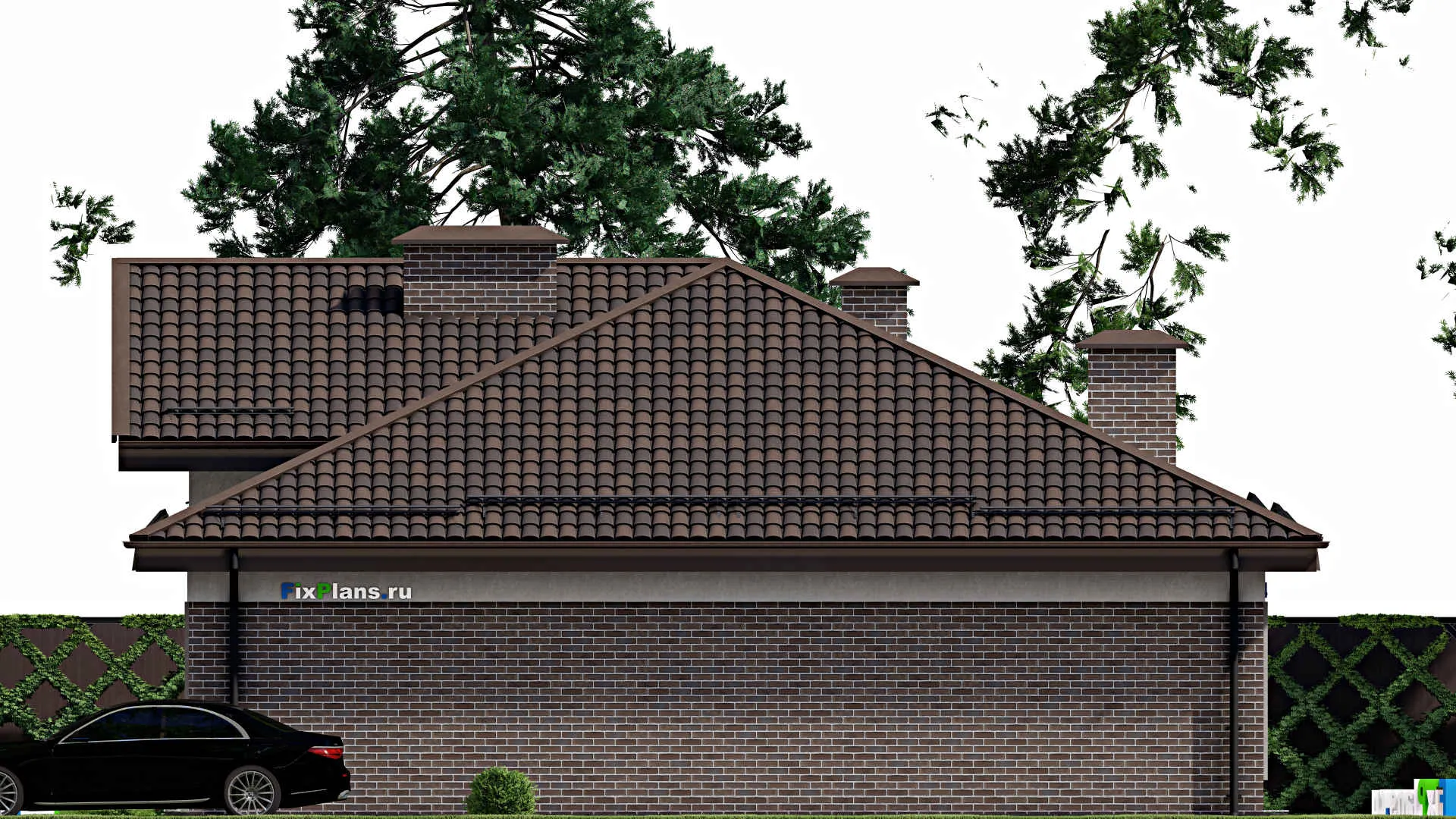 F-5741 - Проект одноэтажного дома 13 на 20, площадью 220 м² с террасой и 3 спальнями