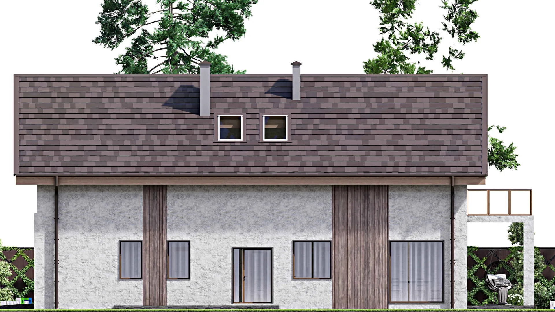 F-14309 - Проект дома с мансардой 11 на 19, площадью 280 м² с террасой, балконом, гаражом на 1 машину и 4 спальнями