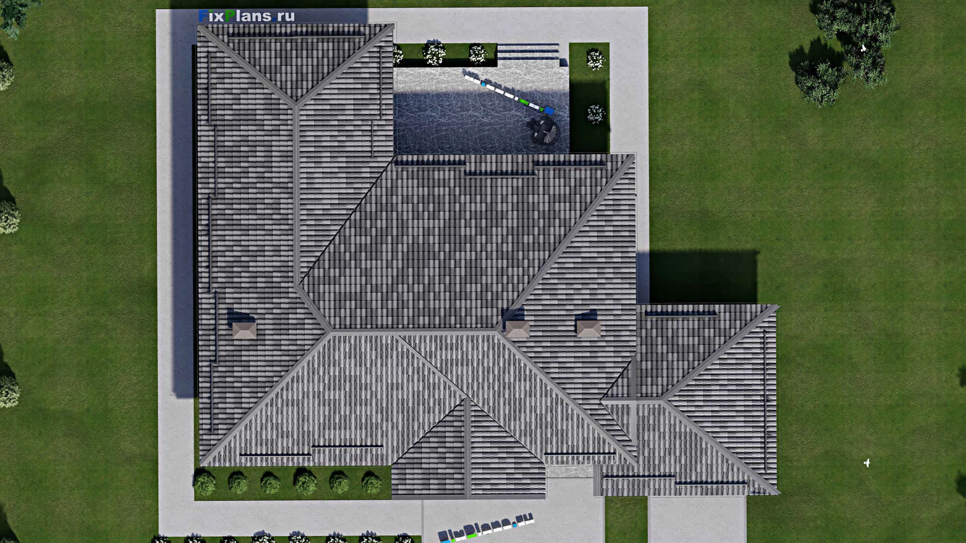 F-6542 - Проект одноэтажного дома 17 на 17, площадью 270 м² с террасой и 3 спальнями