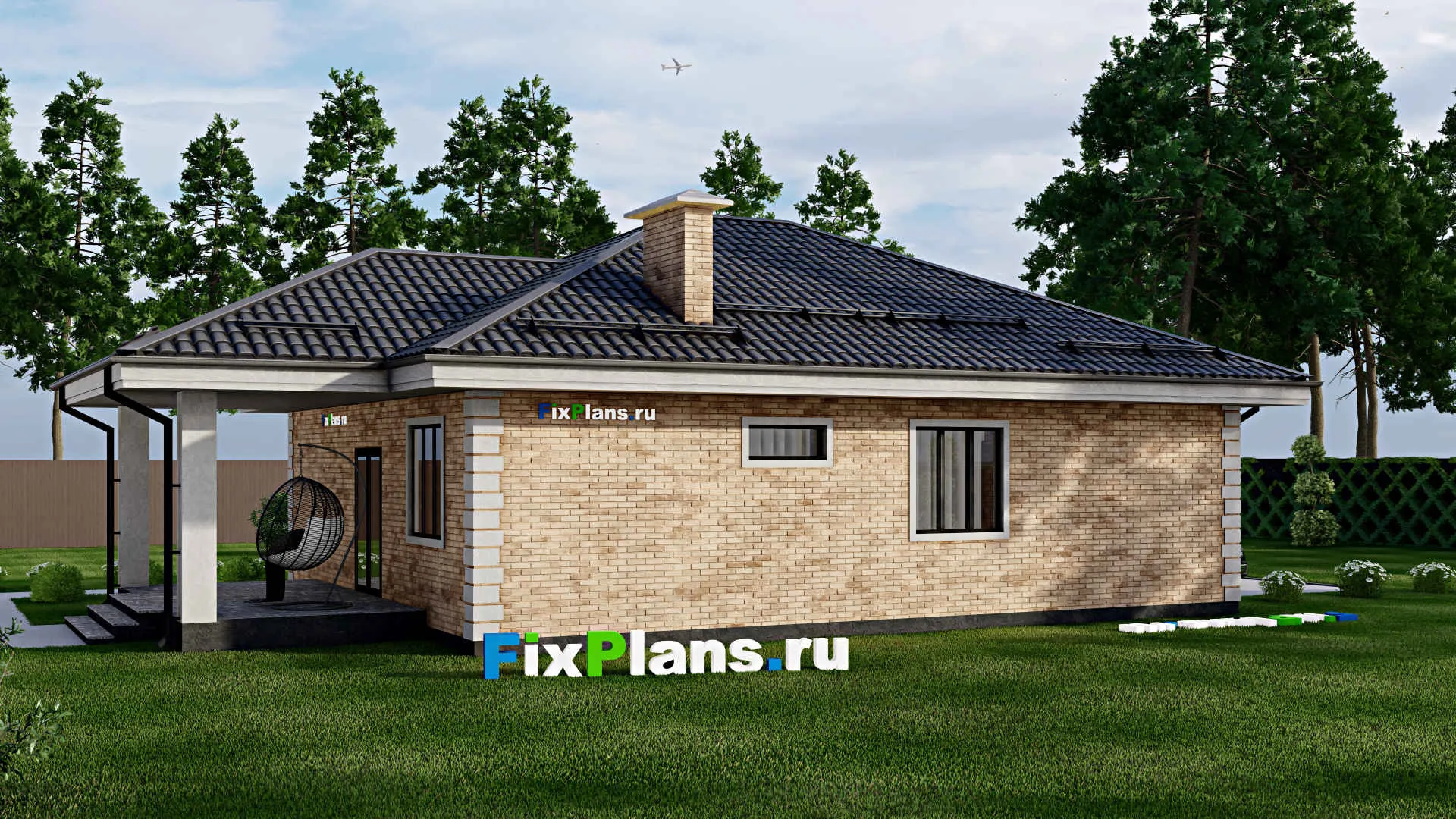 F-2726 - Проект одноэтажного дома 10 на 12, площадью 120 м² с террасой и 3 спальнями