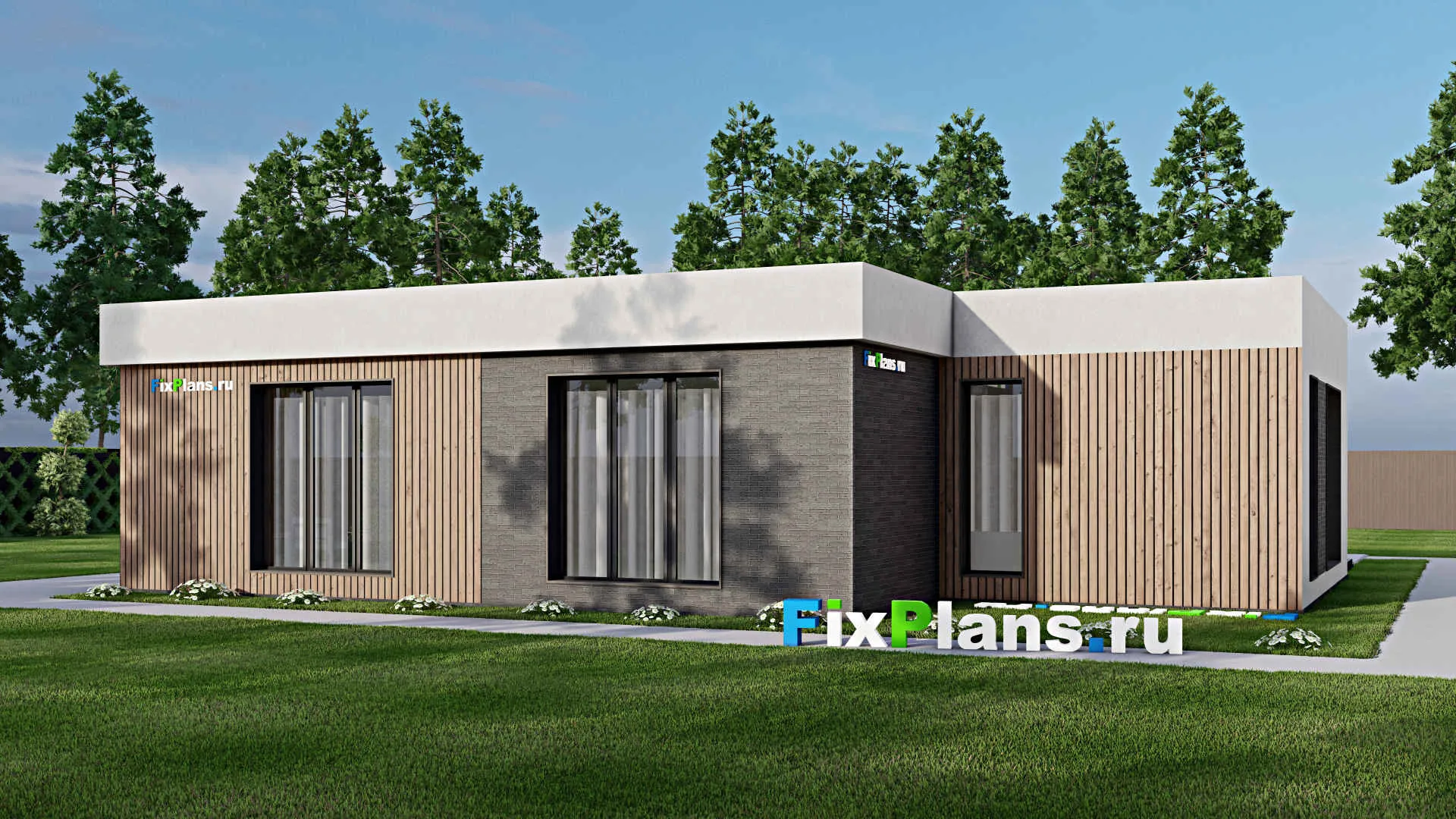 F-7046 - Проект одноэтажного дома 17 на 20, площадью 230 м² с террасой и 3 спальнями