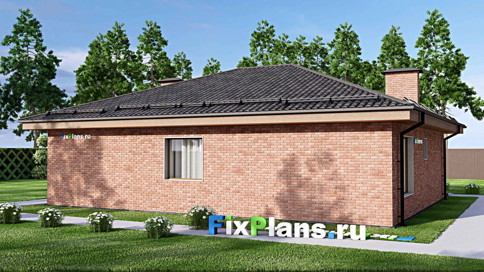 F-13490 - Проект одноэтажного дома 14 на 14, площадью 140 м² с 3 спальнями