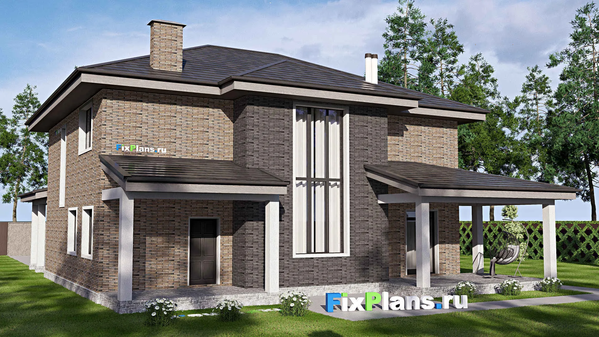 F-19628 - Проект двухэтажного дома 16 на 20, площадью 270 м² с террасой и 3 спальнями