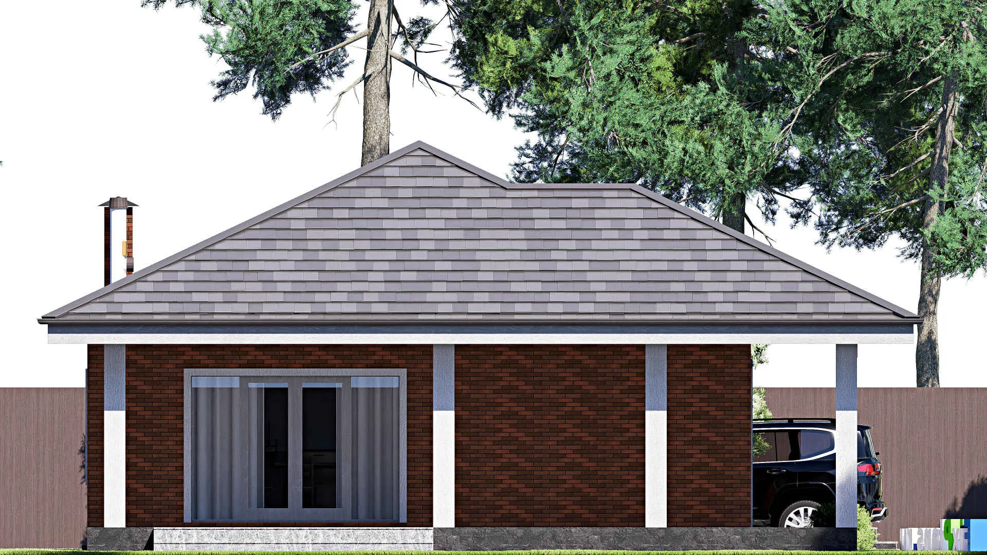 F-19439 - План одноэтажного дома 11 на 18, площадью 140 м² с террасой и 3 спальнями