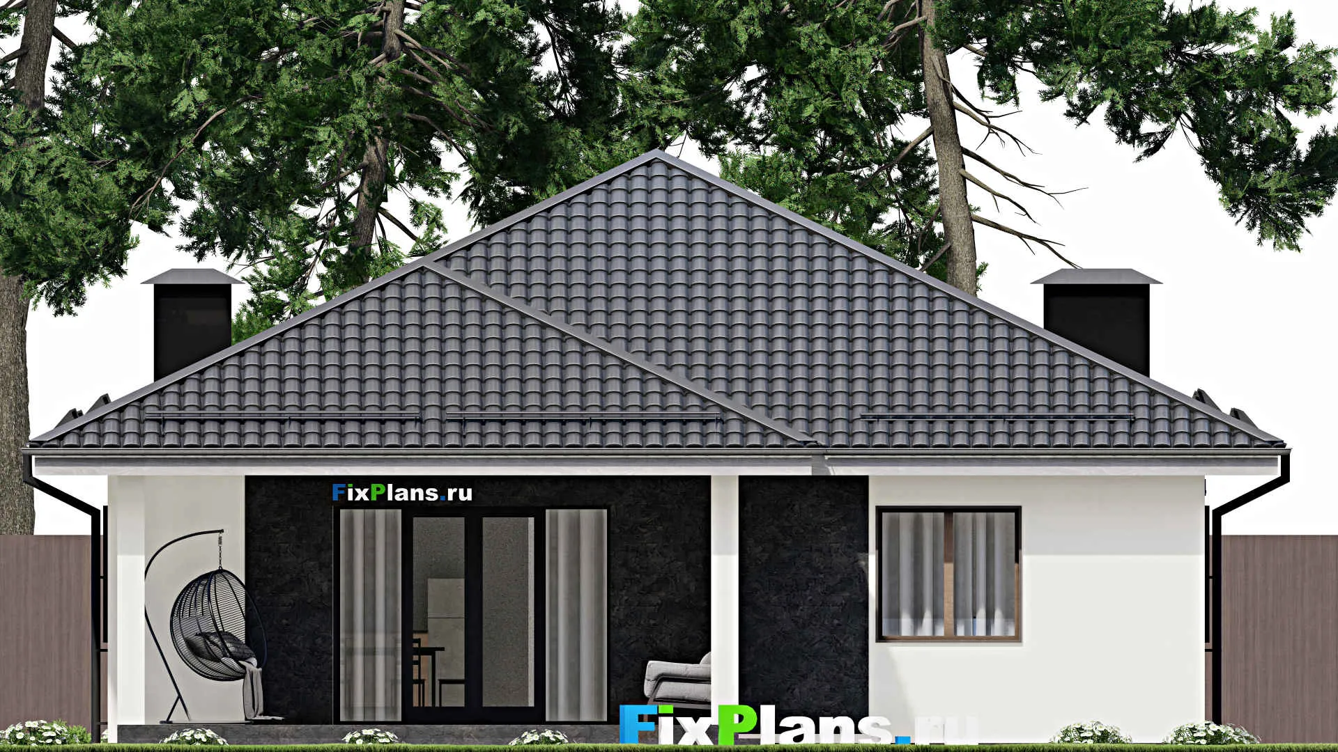 F-4355 - Проект одноэтажного дома 13 на 14, площадью 160 м² с террасой и 3 спальнями