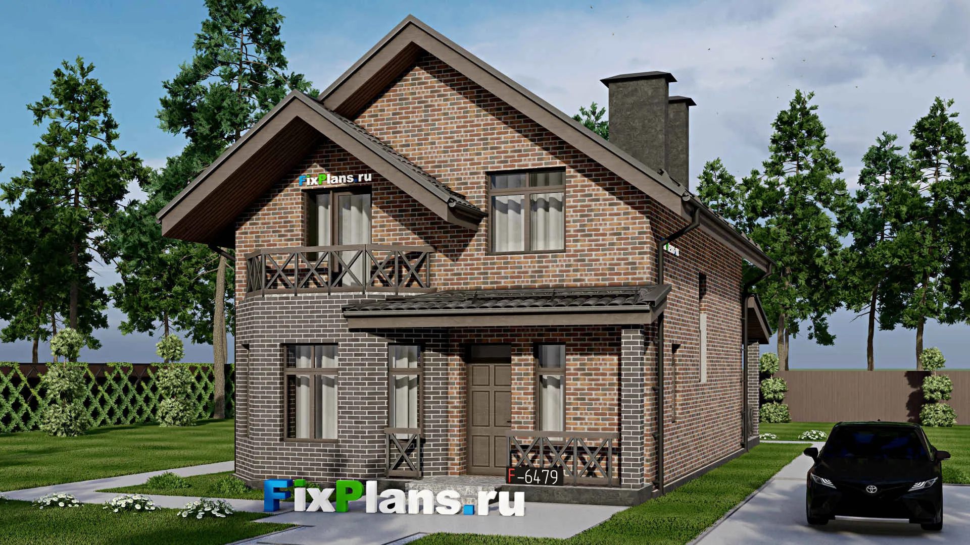 F-6479 - Проект дома с мансардой 9 на 12, площадью 150 м² с террасой, балконом и 5 спальнями