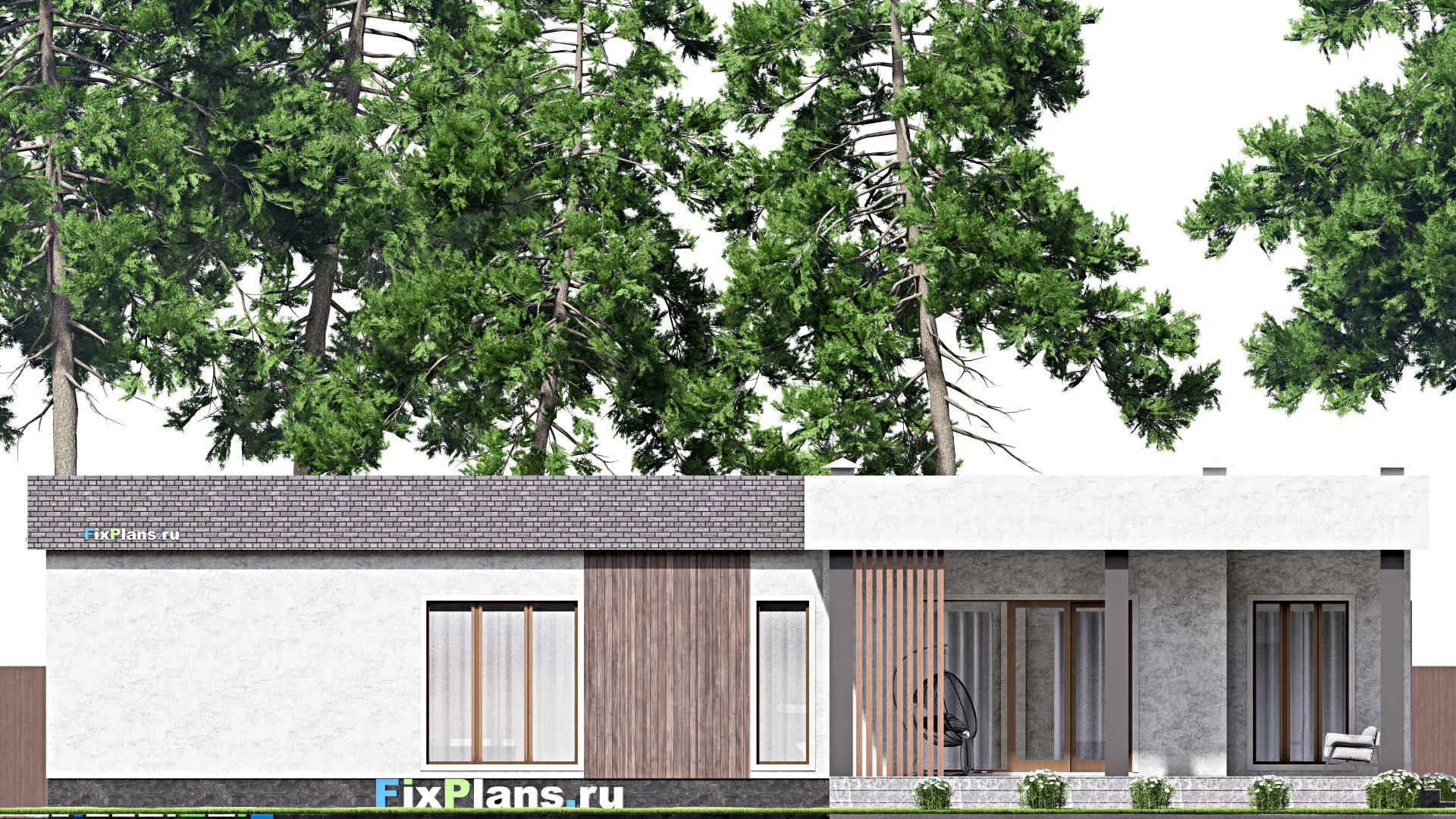 F-13139 - Проект одноэтажного дома 15 на 23, площадью 220 м² с террасой, гаражом на 2 машины и 2 спальнями